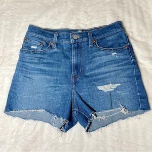 Levi’s High Rise Distressed Cut Off Denim Shorts Sapphire Dust